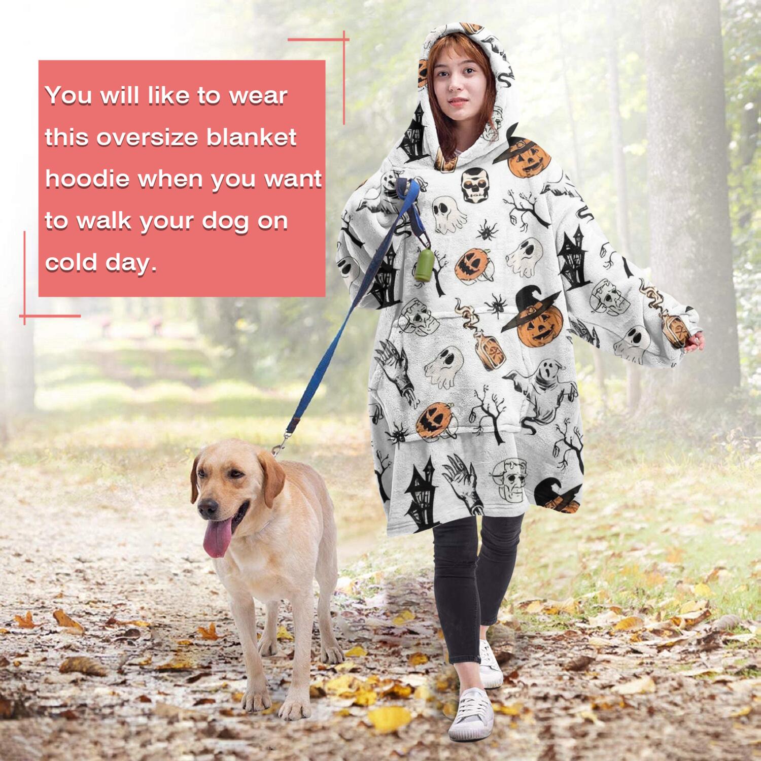 Wearable Oversized Blanket,Vintage Halloween Pattern Wearable Blanket Hoodie for Adults,Cozy Hooded Blankets with Super Pockets,Super Warm Fuzzy Pullover for Women & Men