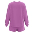 thumbnail image 7 of 2 Piece Ribbed Knit Loungewear Set Women's Long Sleeve Crew Neck Tops Elastic Waisted Shorts, Loose Comfortable Outfits Purple S, 7 of 7