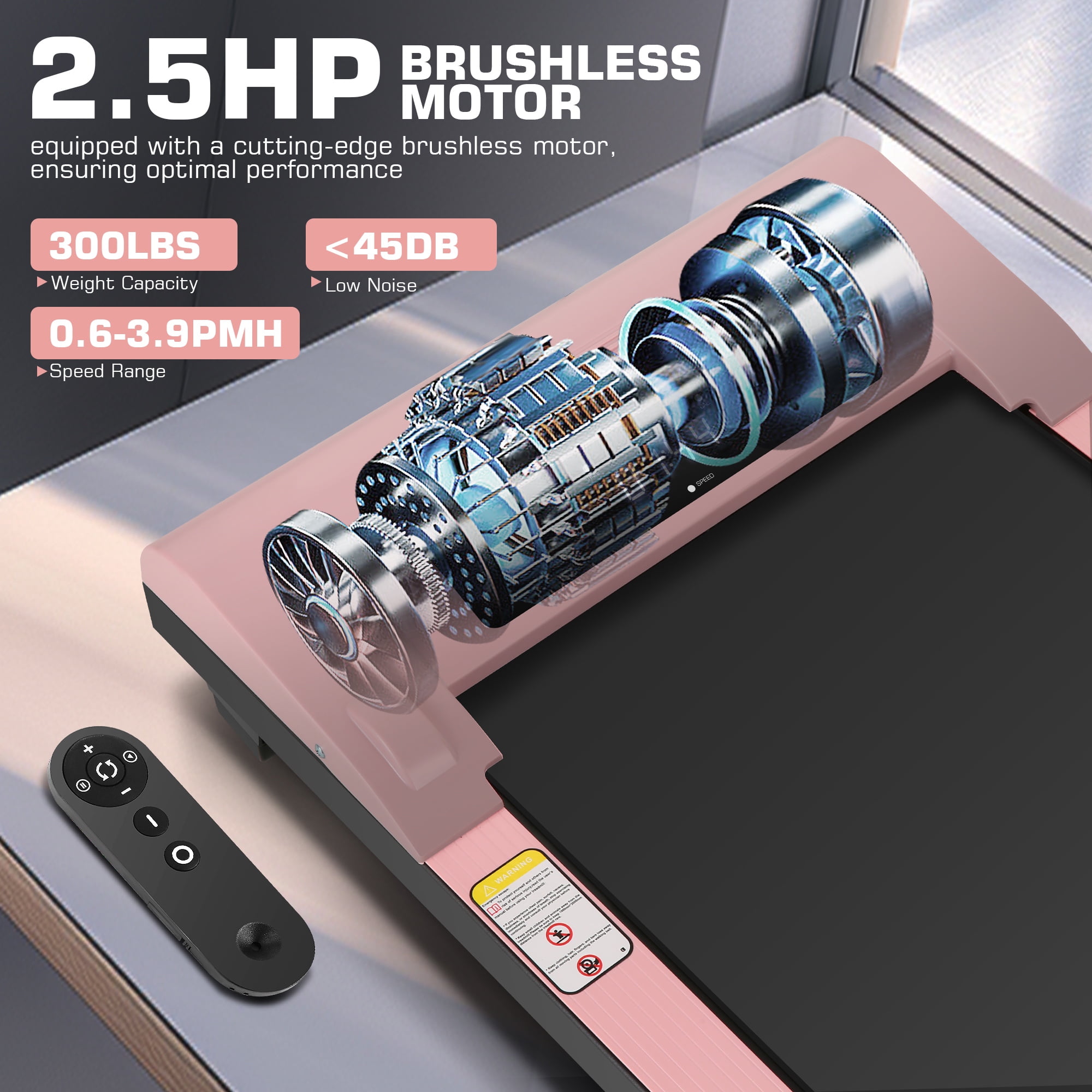 Walking Pad 2.5HP Brushless Motor 300lbs Weight Capacity,Portable Under Desk Treadmill with App Remote Control,Low-Noise Desk Treadmill in LED Display,Installation-Free