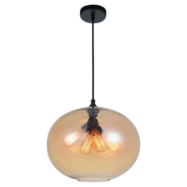 Suspension 4 Lumières avec Finition Transparente Amber