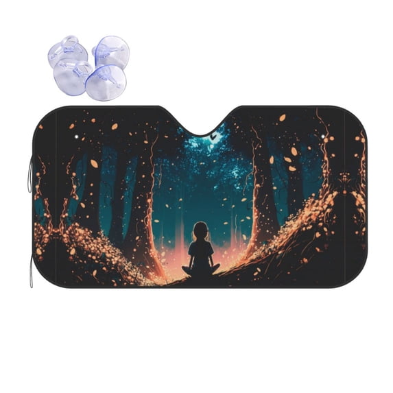 XMXY Car Sun Shade Windshield, Retro Abstract Landscape Automotive Front Window Sun Visor for Cars SUV Trucks, Medium Size