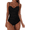 Black, variant on Hilor One Piece Bathing Suit for Women Ruched Underwire Swimsuit Tummy Control Swimwear