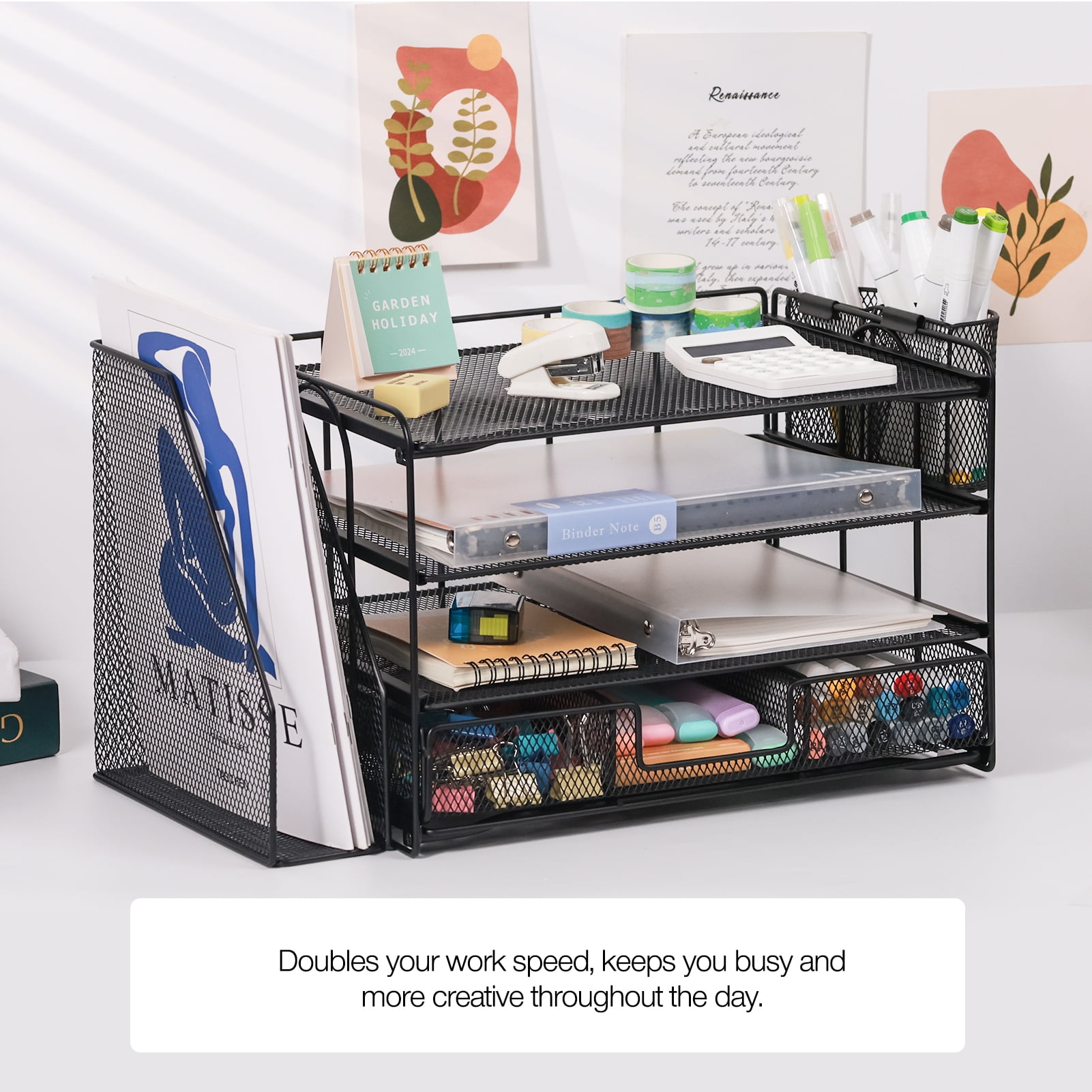 Livhil Desktop Organizer 4-Tier Desk Organizers Sets and Storage, File Organizers for Desk Drawer Organizer, Paper Organizer for Desk (Black)