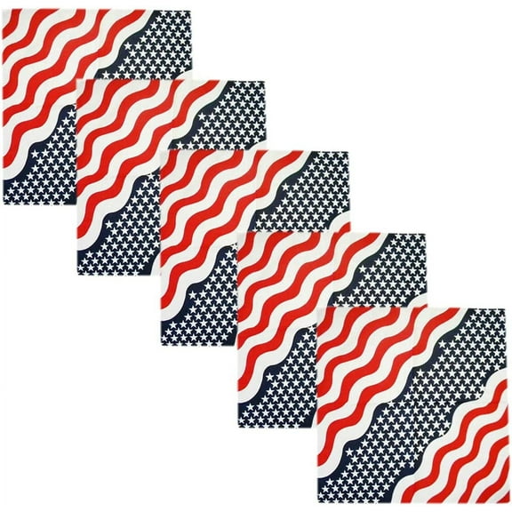 Motique Accessories Wavy American Flag Cotton Bandana for Adult Unisex - Red White & Blue