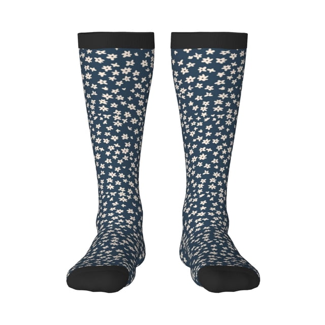 Fotbe Small White Flowers Calcetas Divertidas Estampadas para Hombre y Mujer, Calcetas de Algodón hasta la Rodilla para Caminar, Correr, Enfermería y Embarazo