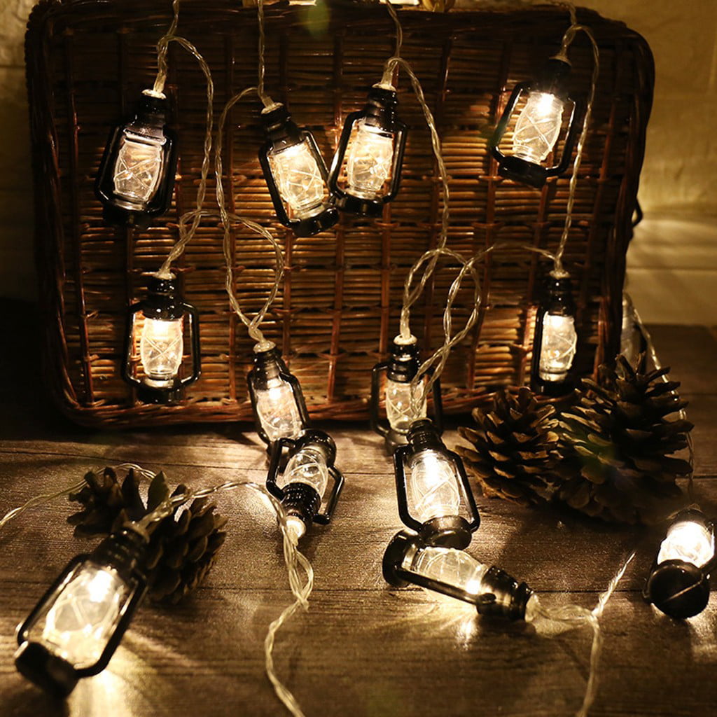 10LED Retro Kerosene String Lights Lantern Lamp Party Light Strip for Hotel Club 