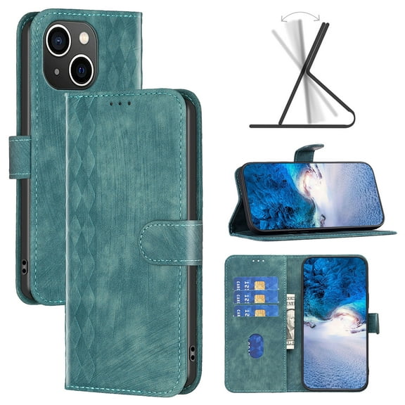 SaniMore Case for iPhone 14 (6.1" 2022), PU Leather Wallet with Card Slots Cash Pocket Magnetic Closure Flip Kickstand Shockproof TPU Full Body Protective Business Shell, Green