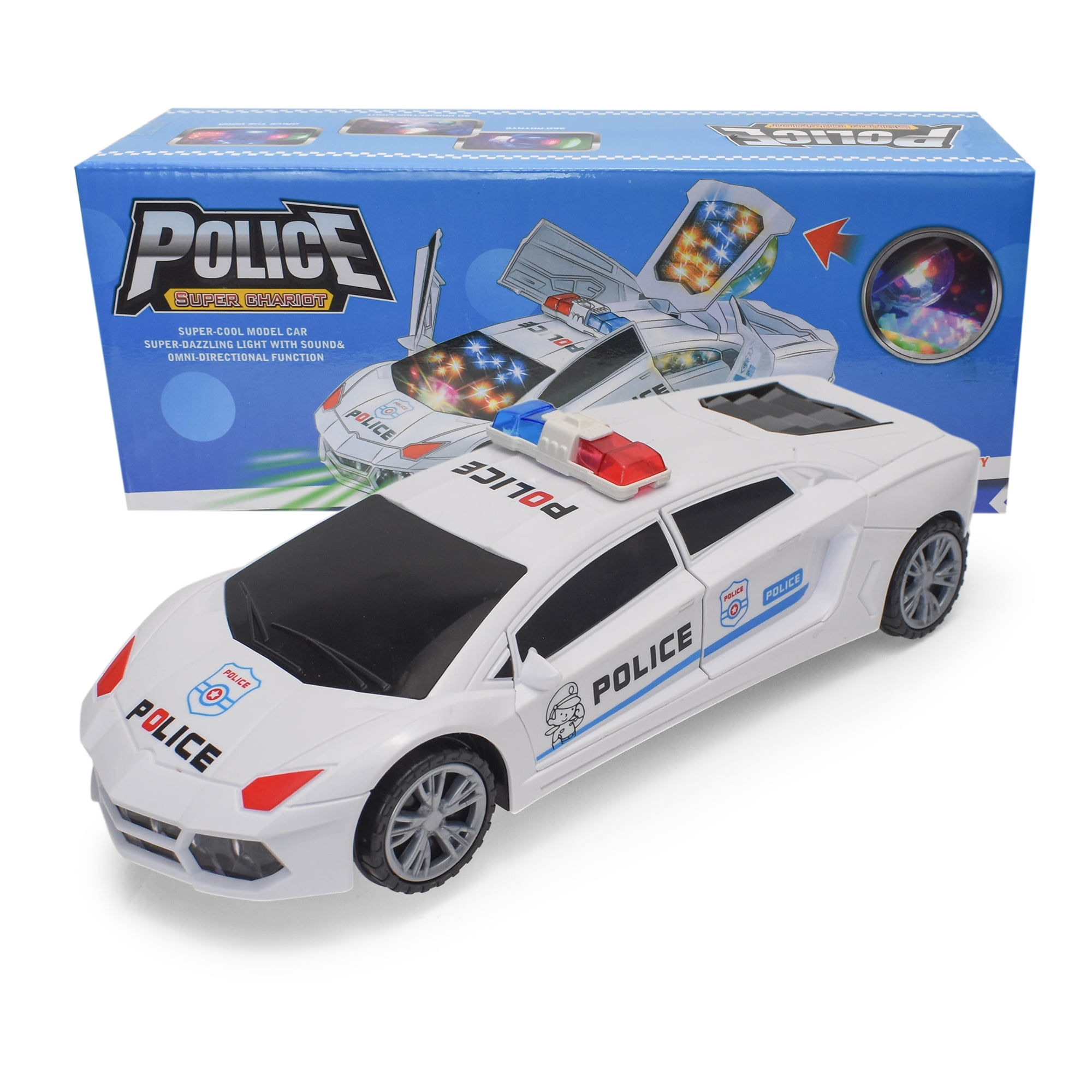 FKTOY Toy Car for Kids, Police Car with LED Lights Music Car Toy, Real