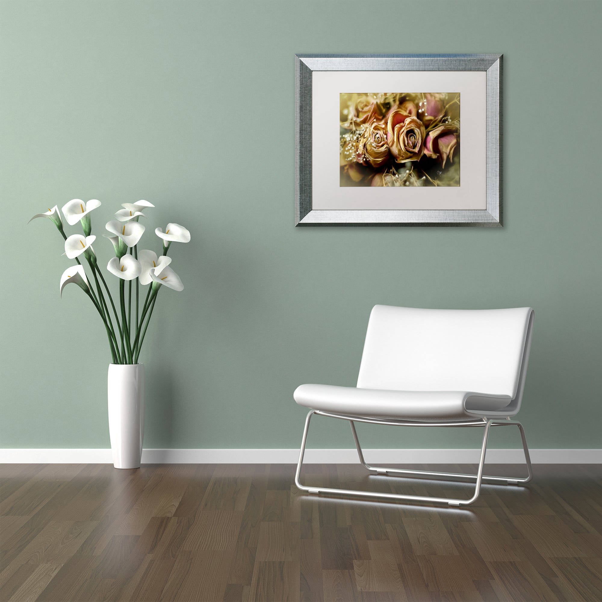 Trademark Fine Art "Painted Old Roses" Canvas Art by Lois Bryan White Matte, Silver Frame