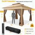 thumbnail image 3 of COBIZI Outdoor Canopy Gazebo 11x11 Pop up Gazebo Patio Gazebo with 4 Mosquito Netting Outdoor Canopy Shelter with 121 Square feet of Shade for Outdoor Lawn, Party, Garden, Backyard and Deck, Khaki, 3 of 10