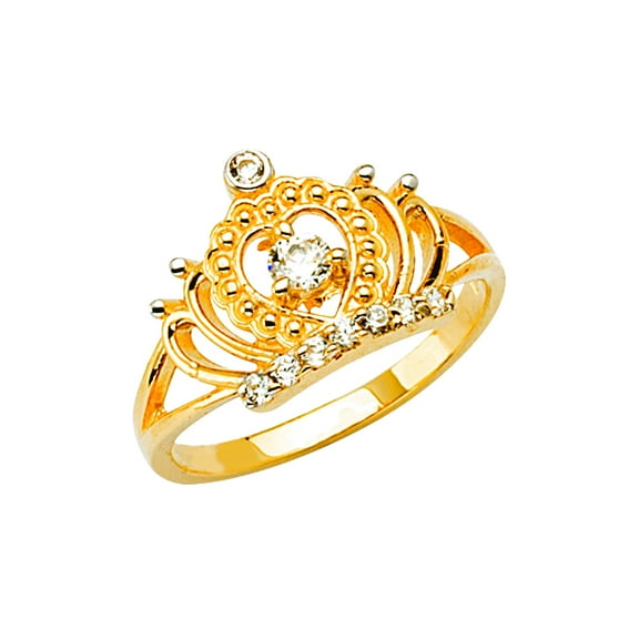 14k Yellow Gold Cubic Zirconia Crown Ring Size 3 Ring - 1.5 Grams