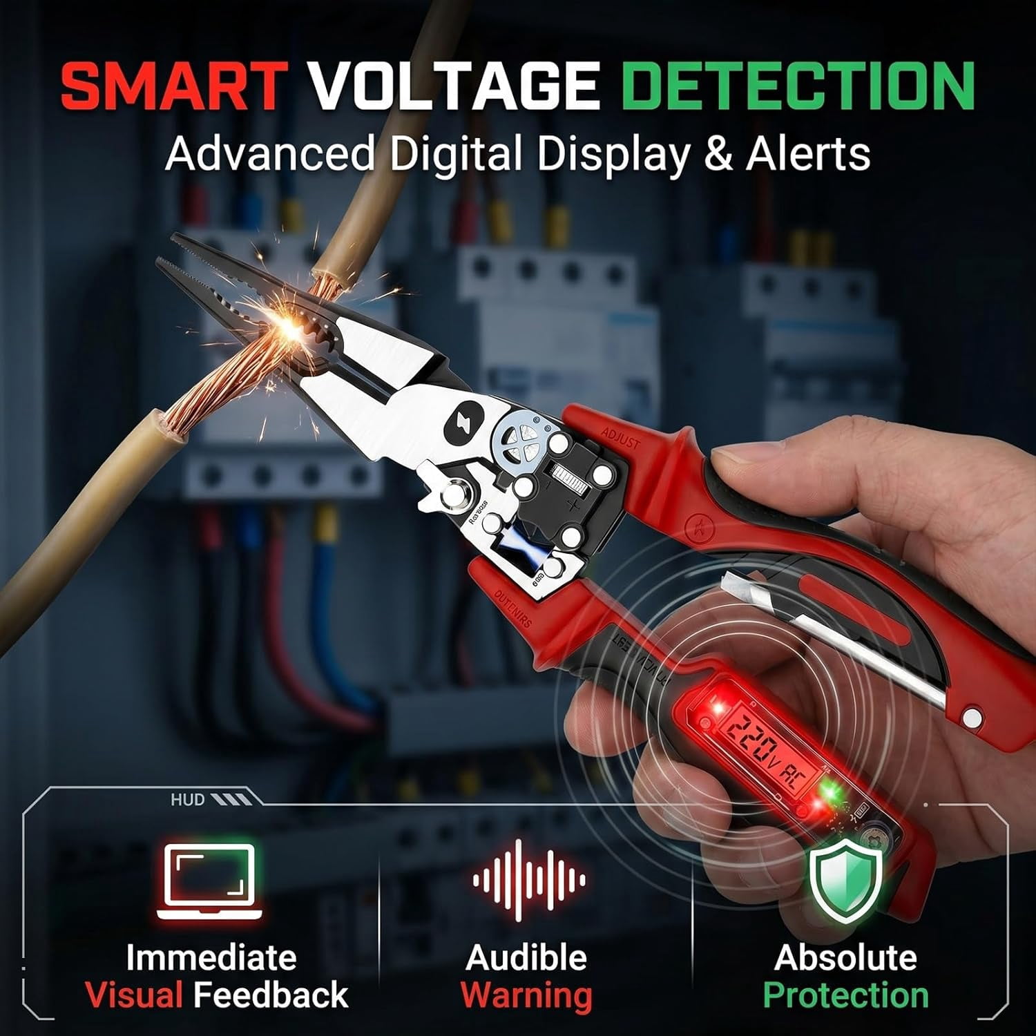 Multifunction Digital Electrician Pliers , 25-in-1 Wire Stripper with Voltage Tester, Professional Electrician Pliers for Electrical Work, Home Repairs,1 pc
