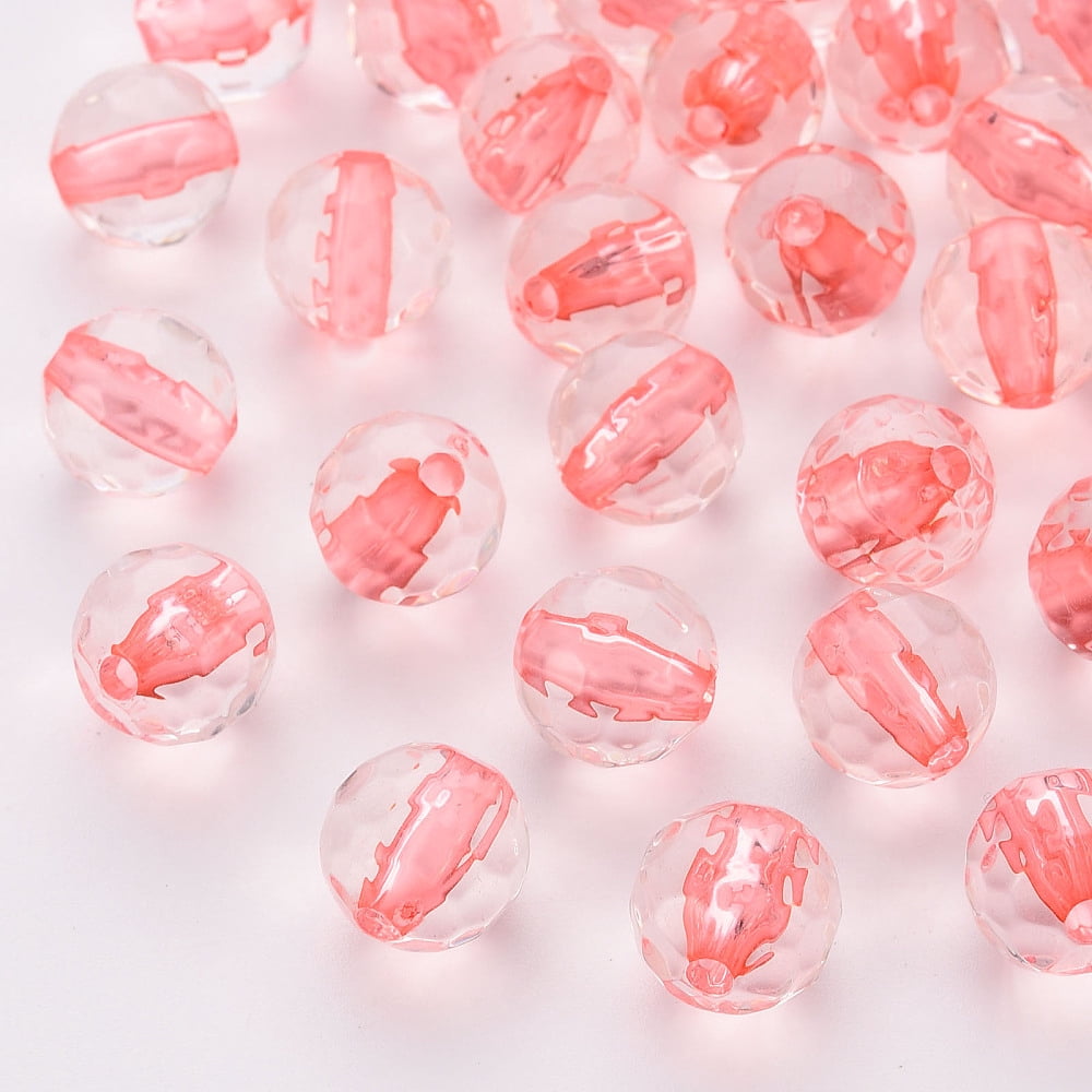 Transparent Acrylic Beads Round Faceted Light Coral 6x5.5mm Hole: 1.4mm 4160pcs/500g