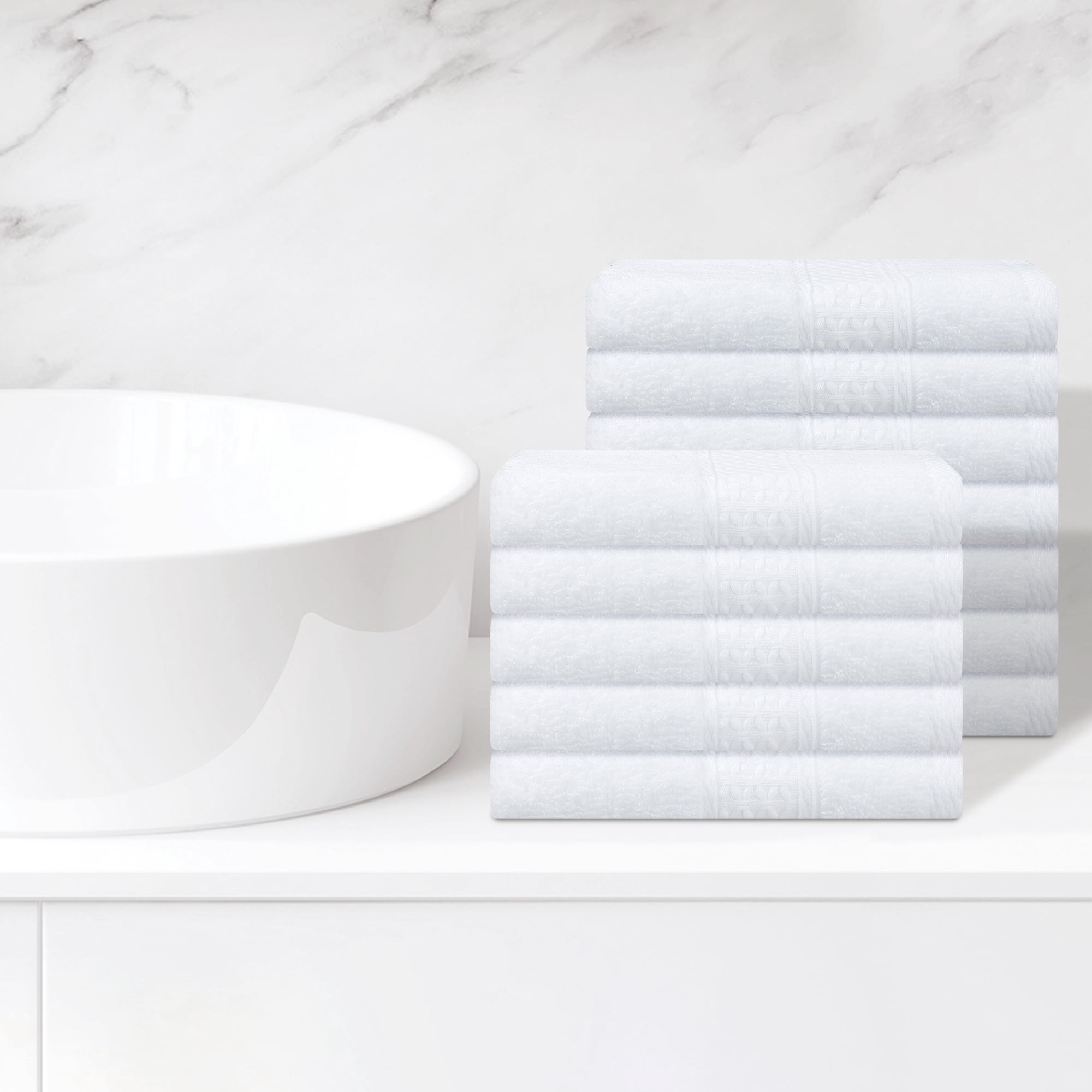 Unique Bargains Geometric Washcloths Set Cotton Bath Towels Low Lint White 12