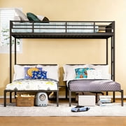 Triple Bunk Bed for 3, Twin Over Twin&Twin Metal Bunk Bed Frame Built-in Table, 3 Bunk Beds Can be Divided into 3 Separate Beds for Bedroom,Black