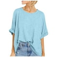 thumbnail image 2 of Taylonsss Women Oversized T-Shirt Summer Casual Loose Fit 5/4 Sleeve Short Sleeve Solid Macaron Color Loose Tee Tops, 2 of 8