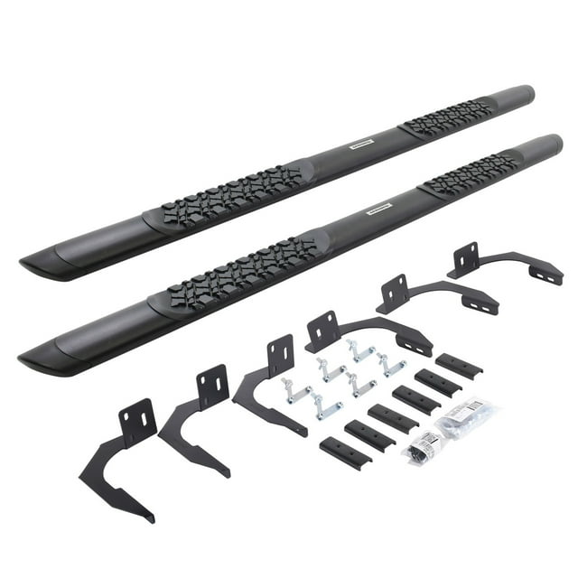 Go Rhino Nerf Bar V3410687T V3 Vertex; With Step Pads; 5 Inch Oval Straight; Powder Coat; Textured Black; Aluminum; Rocker Panel Mount