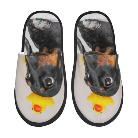 Balery Dachshund Sitting in Bathtub Slient Indoor Furry Fleece Comfort House Shoes Soft Non-Slip Home Shoes Cotton slippers House Slippers-- Large