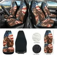 thumbnail image 2 of Renewold Horse American Flag Front Car Seat Cover Set with Steering Wheel Cover Seat Belt Pads Center Console Cushion Pad Trash Bin Phone Holder Rearview Mirror Cover Cup Holder Keychain, Pack of 12, 2 of 7