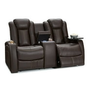 Seatcraft  Omega Leather Gel Home Theater Seating Power Recline Loveseat with Center Storage Console and Cup Holders, Brown