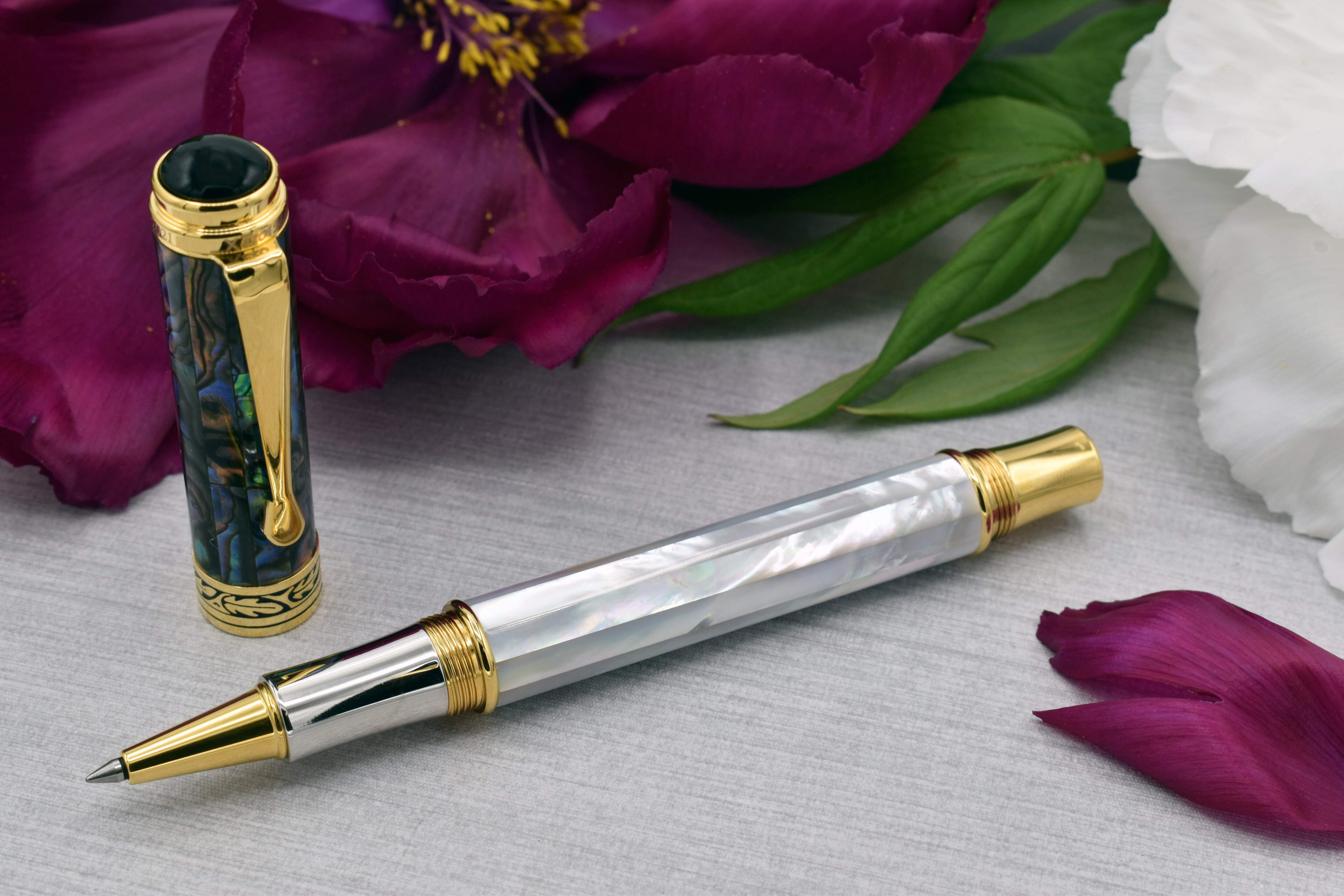 Xezo Xezo Maestro® 18K Gold Plated Rollerball Pen - Oceanic White Mother of Pearl  Paua Abalone