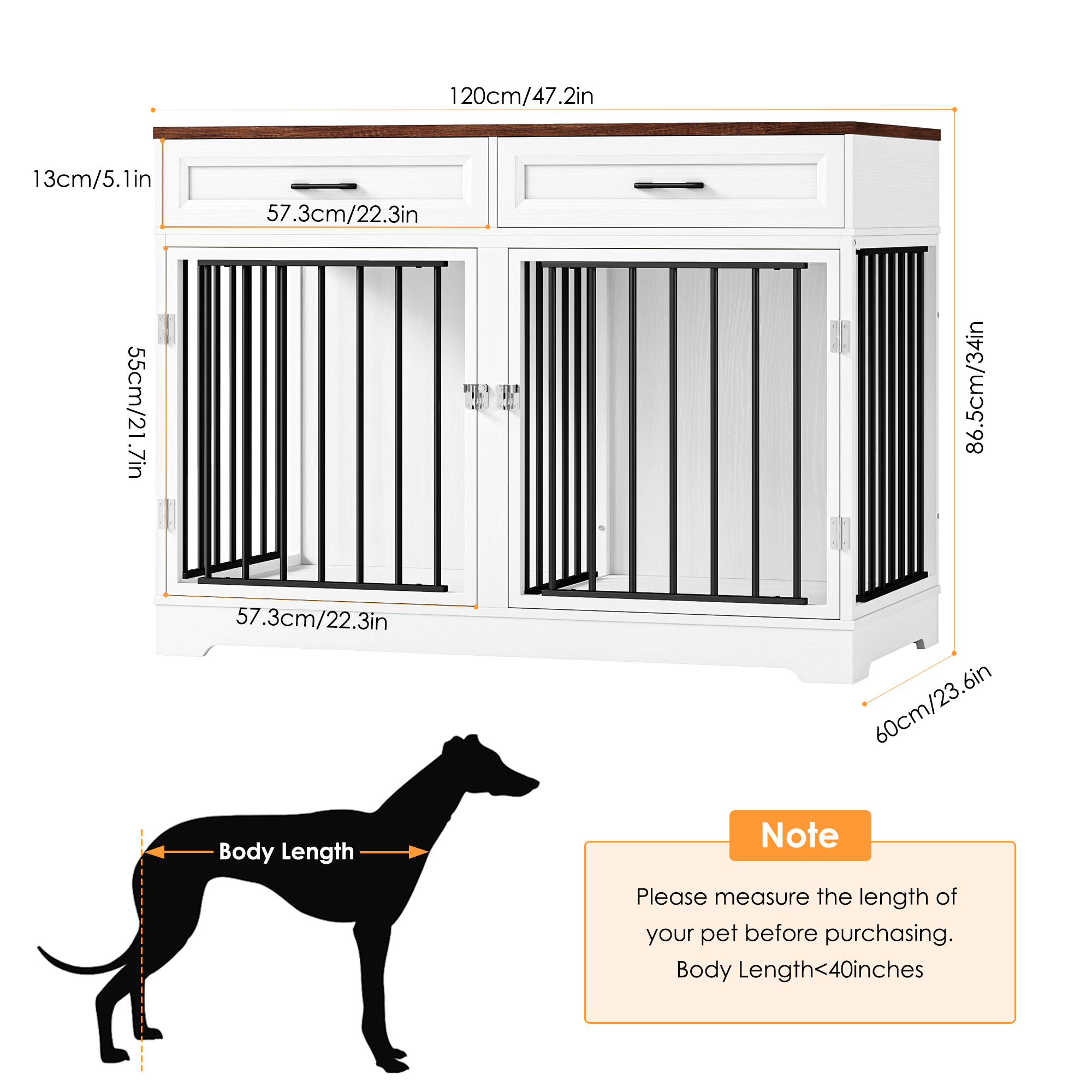 Homfa Dog Crate Furniture with 2 Drawers, White photo 8