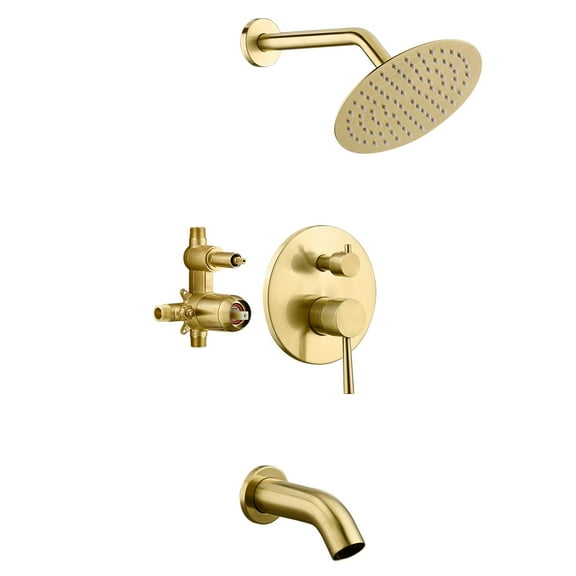 Pressure Balance Shower and Tub Faucet Set Brushed Gold with Tub Spout