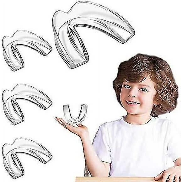 Kids Mouth Guard For Teeth Grinding, Pack Of 4 Bite Guards + Dental Guard Case, Eliminate Clenching Bruxism, Teeth Whitening Tray & Sports, Child Mold