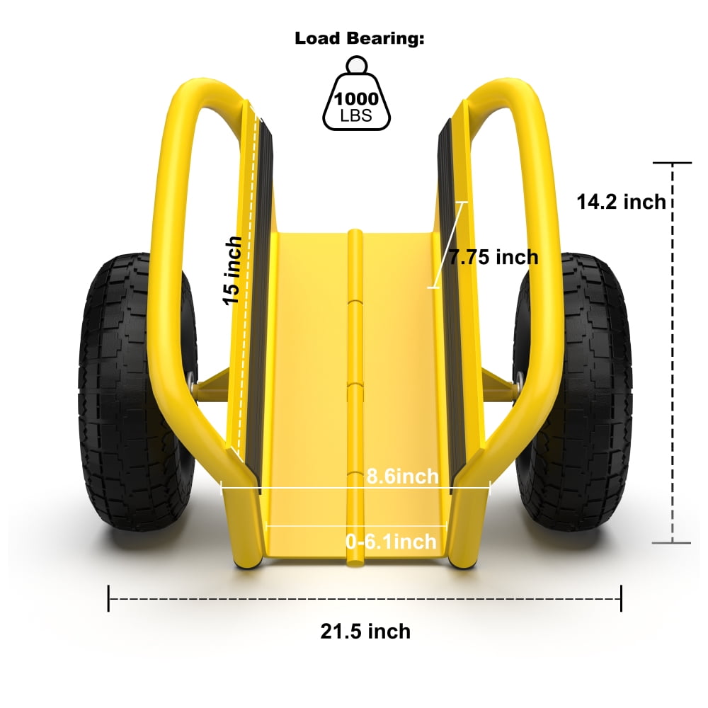 Holaki Heavy-Duty Panel Dolly with 10-Inch Solid Rubber Tires, All-Terrain Moving Cart for Drywall, Doors, and Heavy Materials, 1000 lbs Capacity