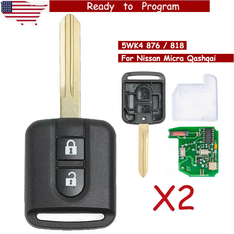 2x Remote key Fob 433MHz for Nissan Micra Navara Note NV200 Qashqai