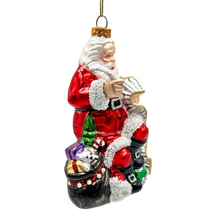 Santa with a Long Letter Glass Christmas Ornament, Vintage Holiday Tree Decor