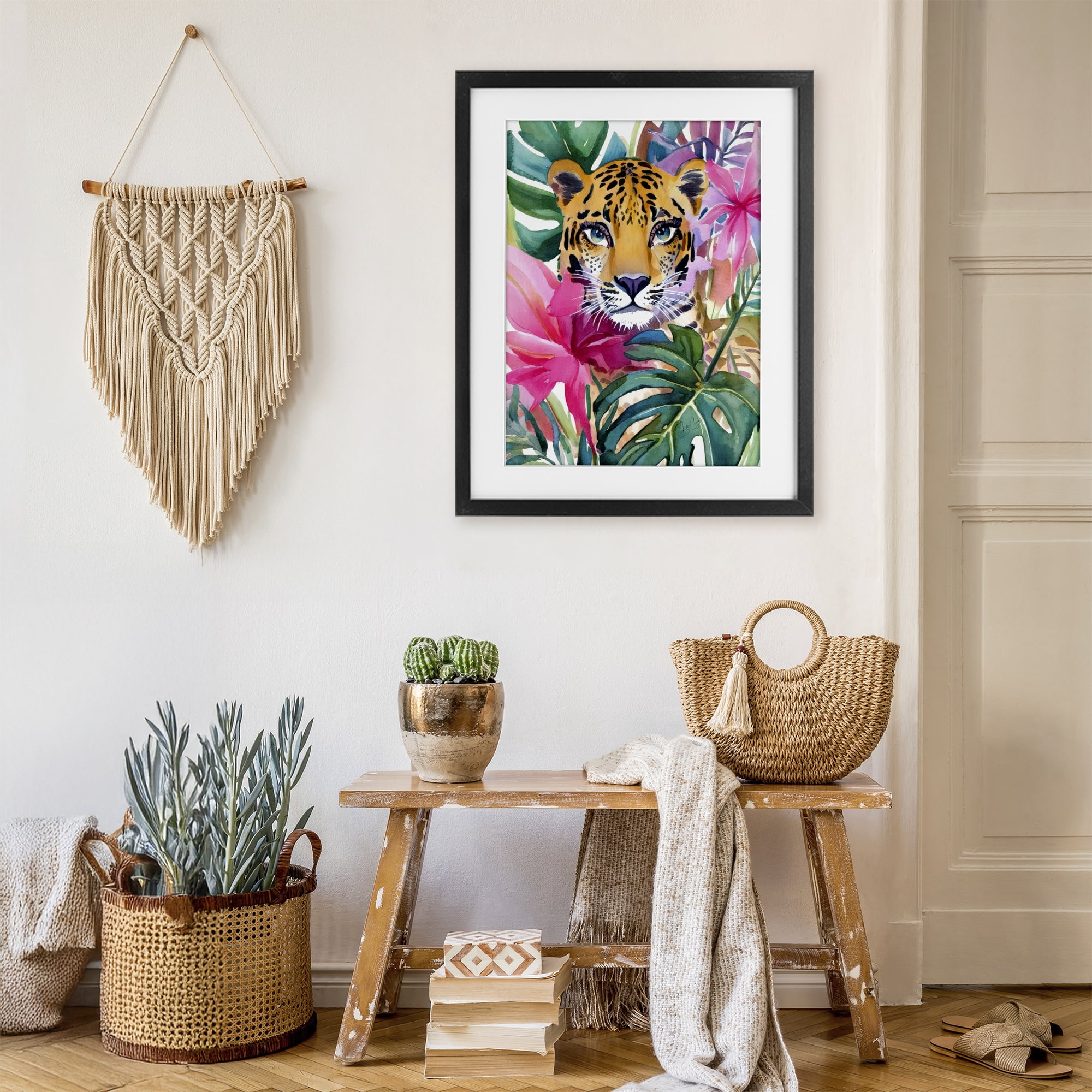 Stupell Industries Tropical Tiger Peeking Black Framed Print Under Glass, design by Shelly Craig