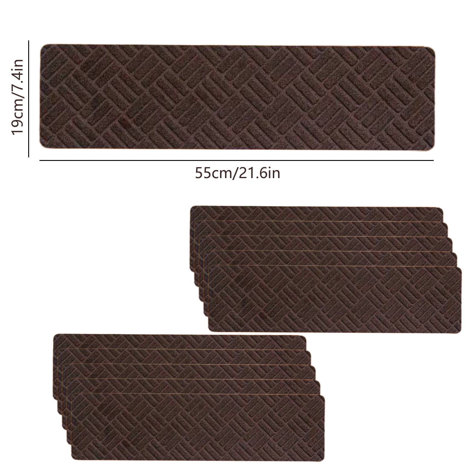 Meitianfacai 10PCS Non-Slip Stair Treads for Indoor Use, Large Size 21.6x7.4in Anti-Slip Carpet Mats with Reusable Adhesive, Safe for Kids, Elders & Pets, Easy to Clean(Brown)