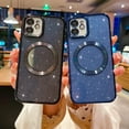 thumbnail image 6 of Compatible with iPhone 12 Magnetic Glitter Case, Luxury Plating Cute Bling Clear Phone Case, Compatible with MagSafe for Women Girls with Camera Protector Back Cover - Blue, 6 of 10