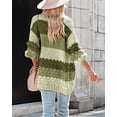 thumbnail image 4 of Kitsin Womens Long Sleeve Color Block Cardigan Striped Open Front Chunky Knit Slouchy Sweaters, 4 of 6