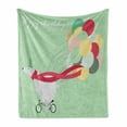 thumbnail image 1 of Polar Bear Soft Flannel Fleece Throw Blanket, Happy Birthday Party Theme with Colorful Balloons Bear on Bike, Cozy Plush for Indoor and Outdoor Use, 60" x 80", Pale Green Multicolor, by Ambesonne, 1 of 6