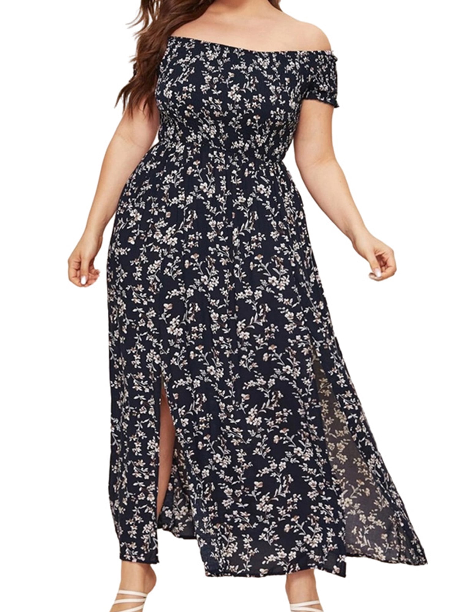 Dresses for Women Boho Floral Maxi Dress Short Sleeve Casual Cocktail Party Baggy Long Sundress 