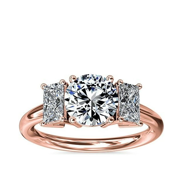 1.20 Carat Excellent Round Cut Natural Diamond Beautiful Three Stone Bridal Ring for Bride Solid 18K Rose Gold Size 5