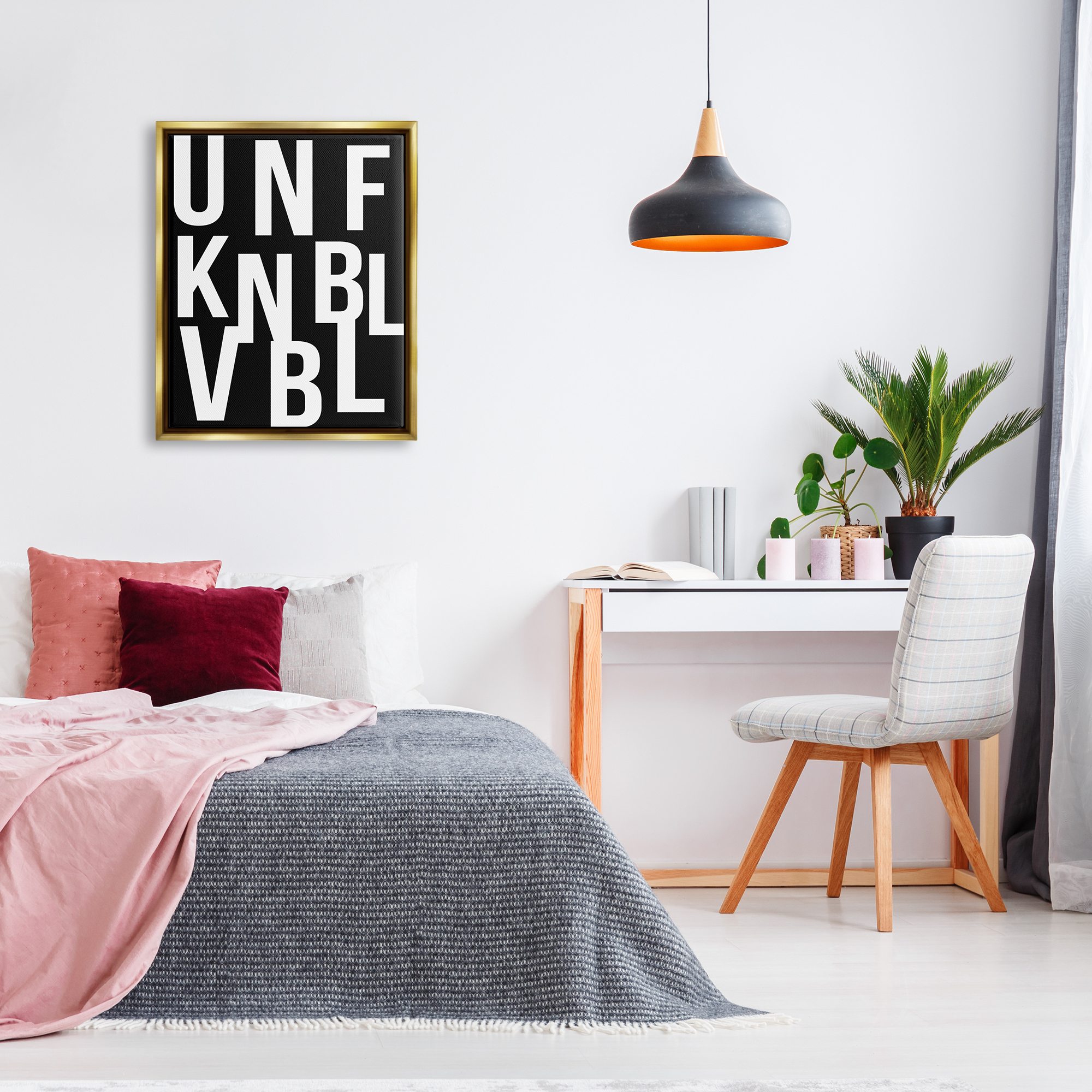 Stupell Industries Unfknblvbl Funny Acronym Inspirational Painting Gold Floater Framed Canvas Art Print Wall Art, 25 x 31