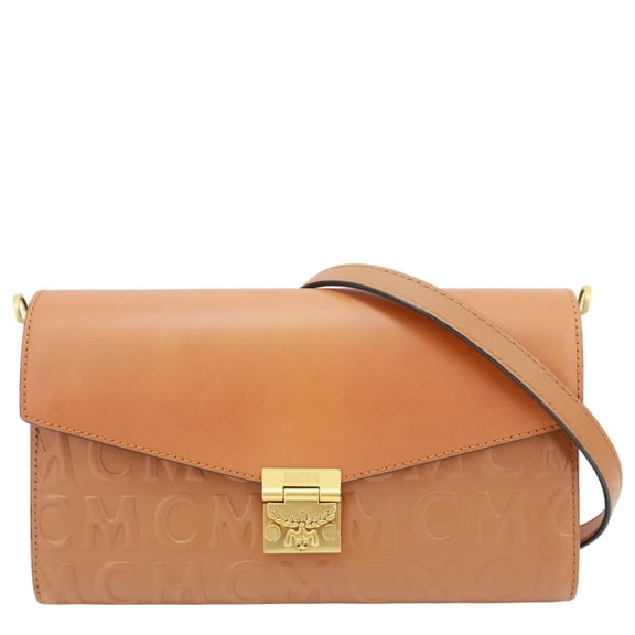 Pre-Owned MCM Millie Flap Embossed Leather Wallet Shoulder Bag Cognac