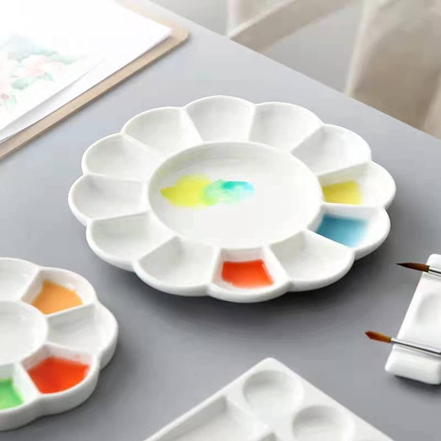 ABPETE Porcelain Artist Paint Palette, Mixing Ceramic Watercolor Palette, Mixing Tray for Watercolor Gouache Acrylic Oil Painting (8 Inch)