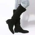 Jsaierl Womens Faux Suede Knee High Boots Side Zipper Flat Low Heel