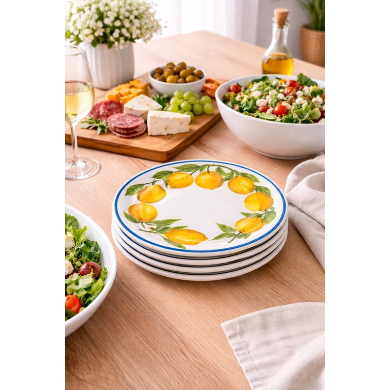 Set of 4 Yellow Lemon Melamine Dinner Plates Dinnerware 11 inch