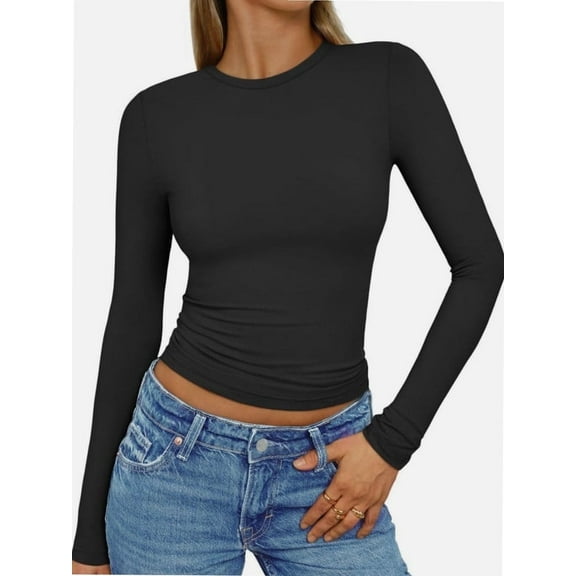 Women's Inbarely Soft Long Sleeve Tops Crew Neck Slim Fit Basic Casual Going Out Tees Shirts
