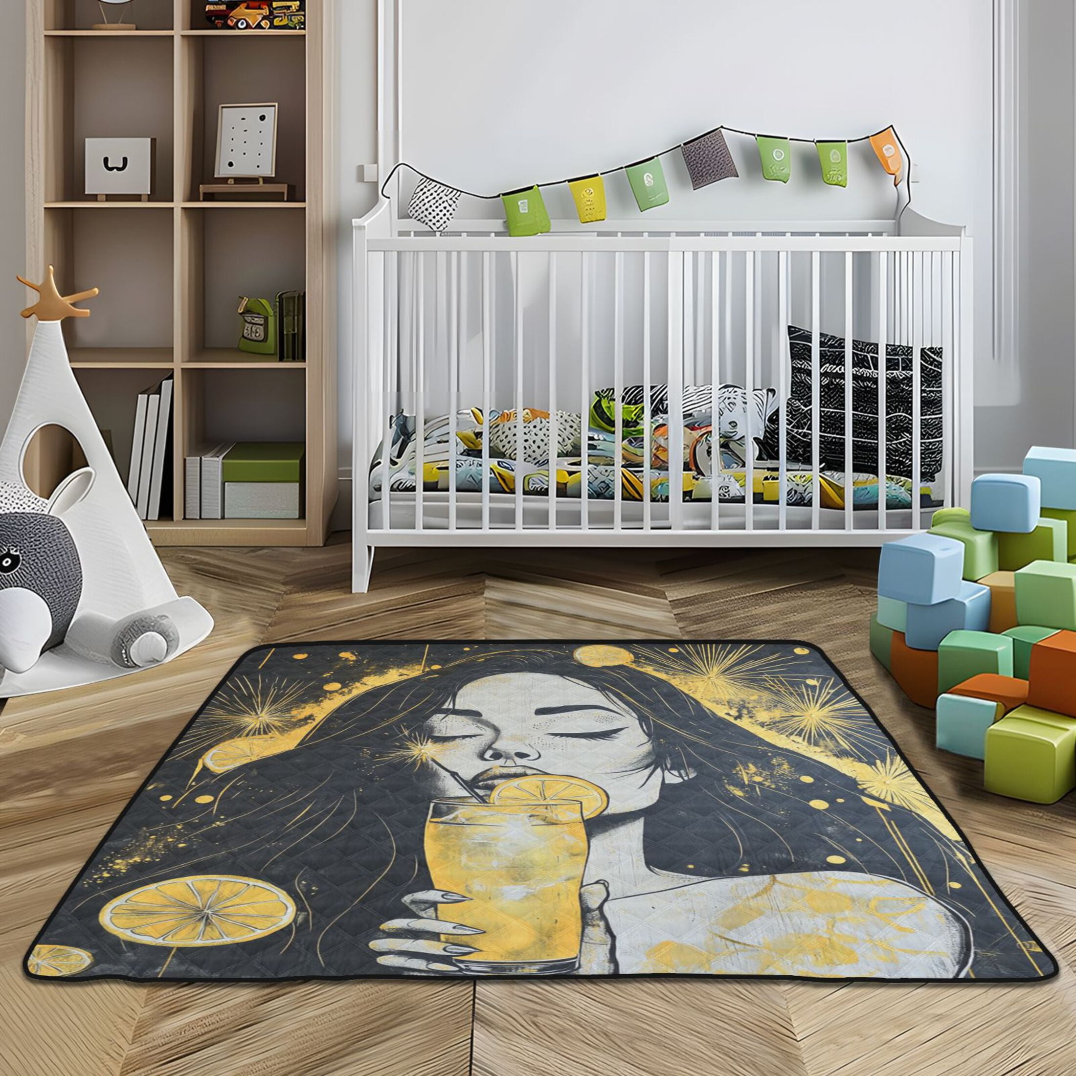WOBOGO Blackhair Lass Baby Playmats Extra Large Waterproof Rollable Activity Pads for Toddlers 50×50inch