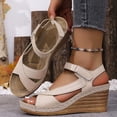 thumbnail image 5 of Pandaie Wedge Sandals for Women Strappy Open Toe Platform Slip on Walking Shoes Arch Support Ankle Strap Summer Beach Casual Sandal Beige Size 6.5, 5 of 9
