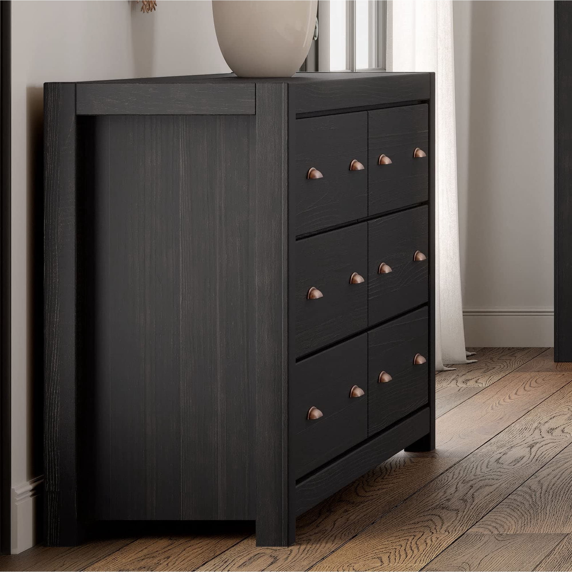 Grain Wood Furniture Montauk 6-Drawer Dresser, Farmhouse Black
