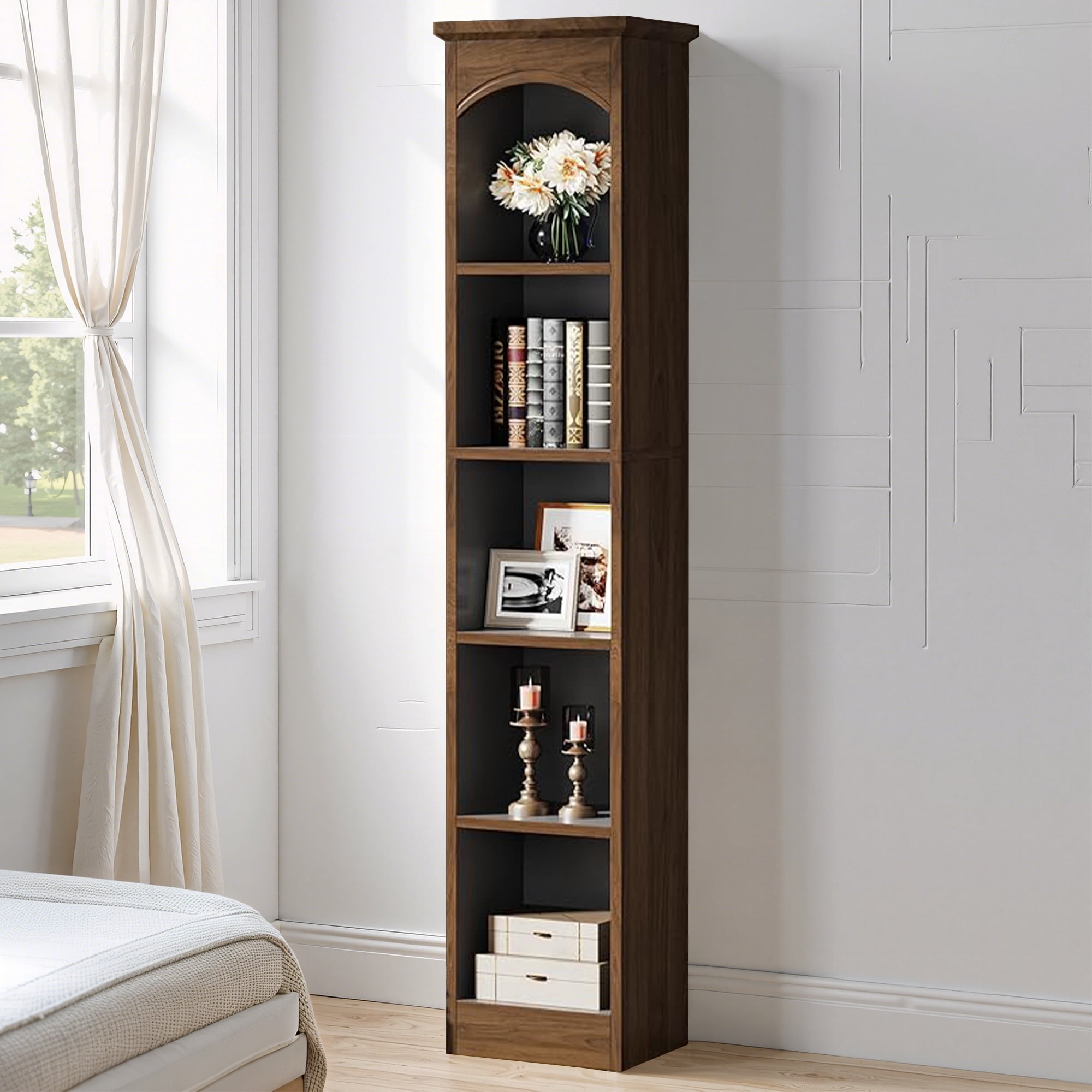 MAYEERTY Slim Narrow 5-Cube Corner Bookcase, 70.9" White Oak Mix Vertical Display Storage Rack