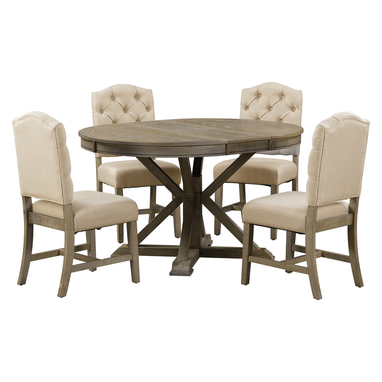 Kadyn 5 Piece Dining Set, Dining Table Set with Extendable Table and 4 Upholstered Chairs, Wood Kitchen Dining Set for 4, Natural Kadyn 5 Piece Dining Set, Dining Table Set with Extendable Table and 4 Upholstered Chairs, Wood Kitchen Dining Set for 4, Natural