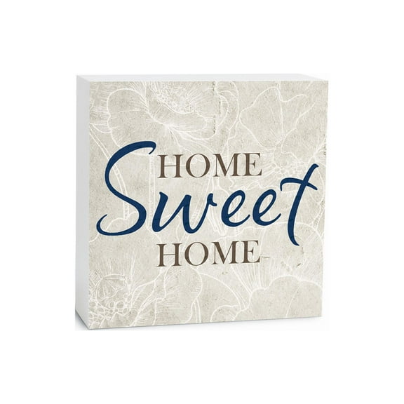 Home Sweet Home Ecru Floral Sketch 5 x 5 Wood Tabletop Sign Plaque